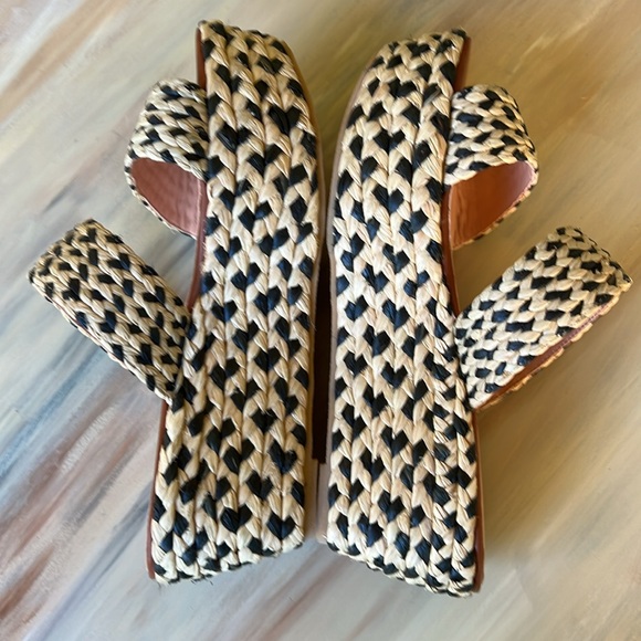 Robert Clergerie Rafia Double Band Platform Slides - Picture 6 of 13